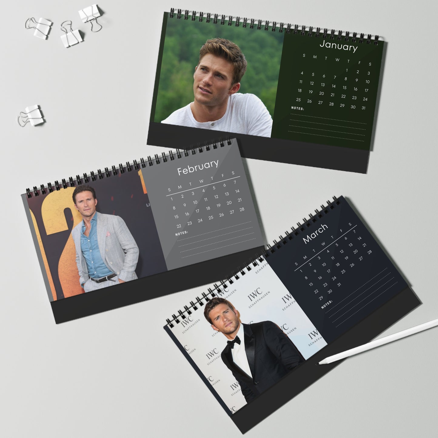 Scott Eastwood 2026 Desk Calendar | Premium Spiral Bound Celebrity Photo Calendar | High-Quality Fan Gift & Desk Décor