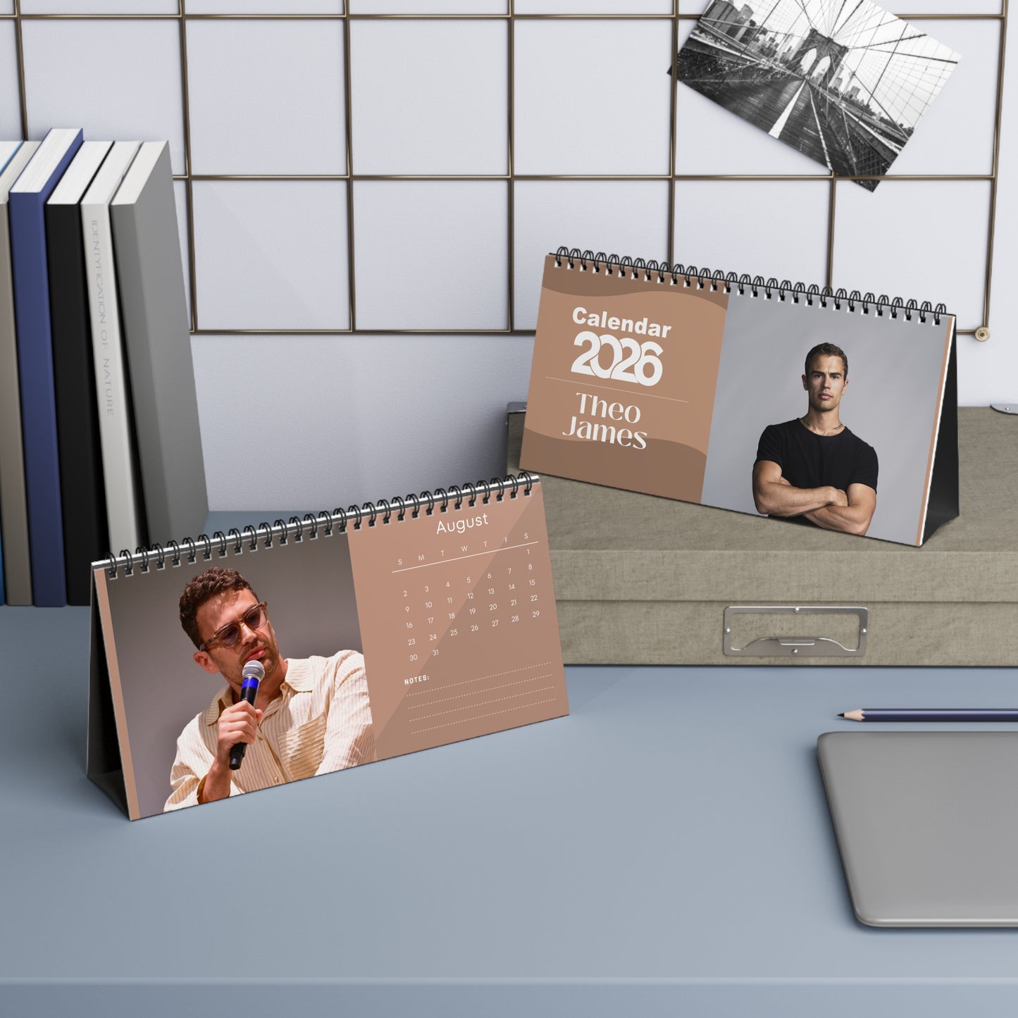 Theo James 2026 Desk Calendar | Premium Spiral Bound Celebrity Photo Calendar | Collectible Fan Gift | Stylish Desk & Office Décor