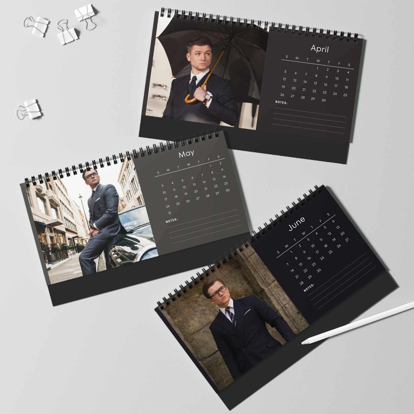 Taron Egerton 2026 Desk Calendar | Premium Spiral Bound Celebrity Photo Calendar | Collectible Fan Gift | Stylish Desk & Office Décor