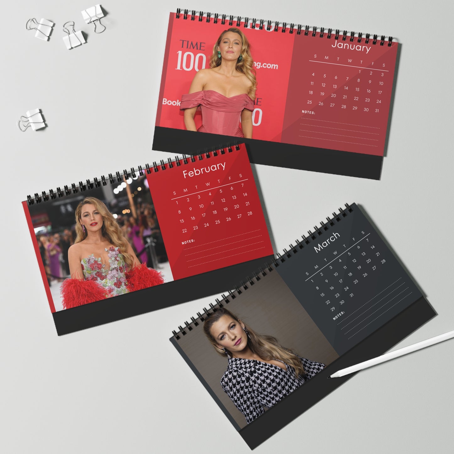 Blake Lively 2026 Desk Calendar | Celebrity Spiral Bound Photo Calendar | Fan Collectible Gift | Stylish Desk & Office Décor