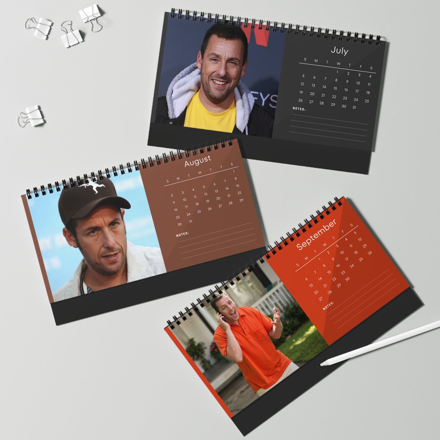 Adam Sandler 2026 Desk Calendar | Celebrity Spiral Bound Photo Calendar | Comedy Star Fan Gift | Collectible Desk & Office Décor