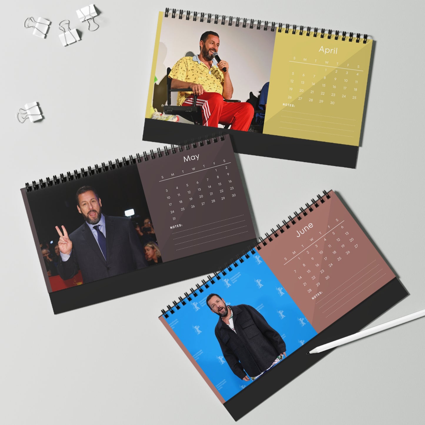 Adam Sandler 2026 Desk Calendar | Celebrity Spiral Bound Photo Calendar | Comedy Star Fan Gift | Collectible Desk & Office Décor