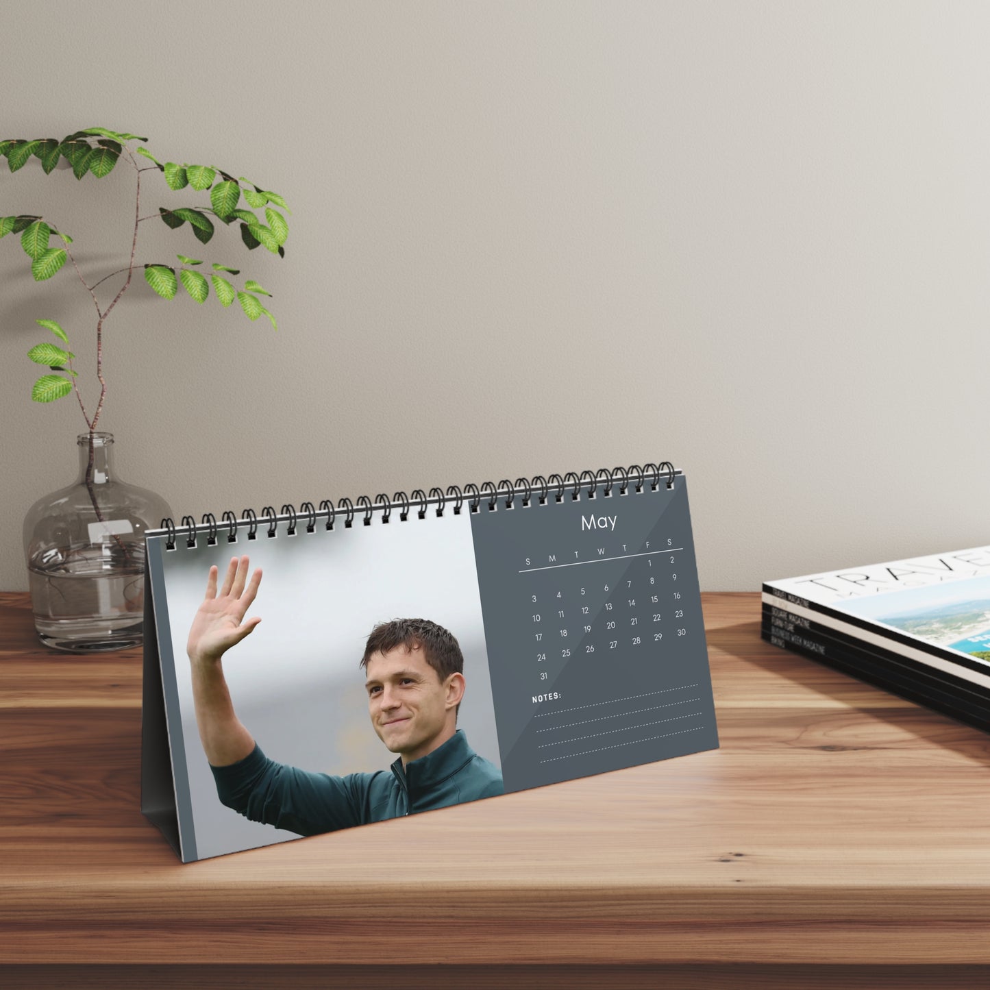 Tom Holland 2026 Desk Calendar | Celebrity Spiral Bound Photo Calendar | Fan Collectible Gift | Stylish Desk & Office Décor