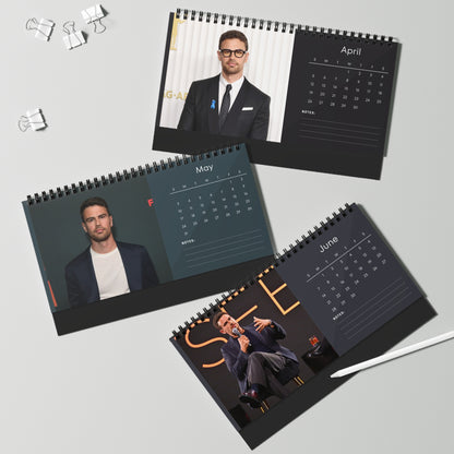 Theo James 2026 Desk Calendar | Premium Spiral Bound Celebrity Photo Calendar | High-Quality Fan Gift & Desk Décor
