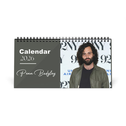 Penn Badgley 2026 Desk Calendar | Premium Spiral Bound Celebrity Photo Calendar | Fan Gift & Stylish Desk Decor