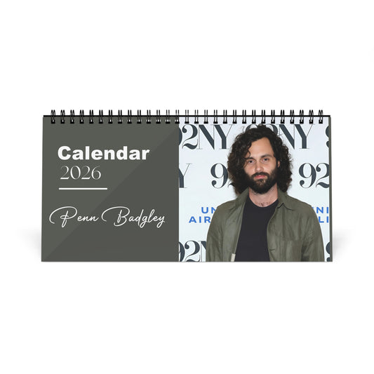 Penn Badgley 2026 Desk Calendar | Premium Spiral Bound Celebrity Photo Calendar | Fan Gift & Stylish Desk Decor