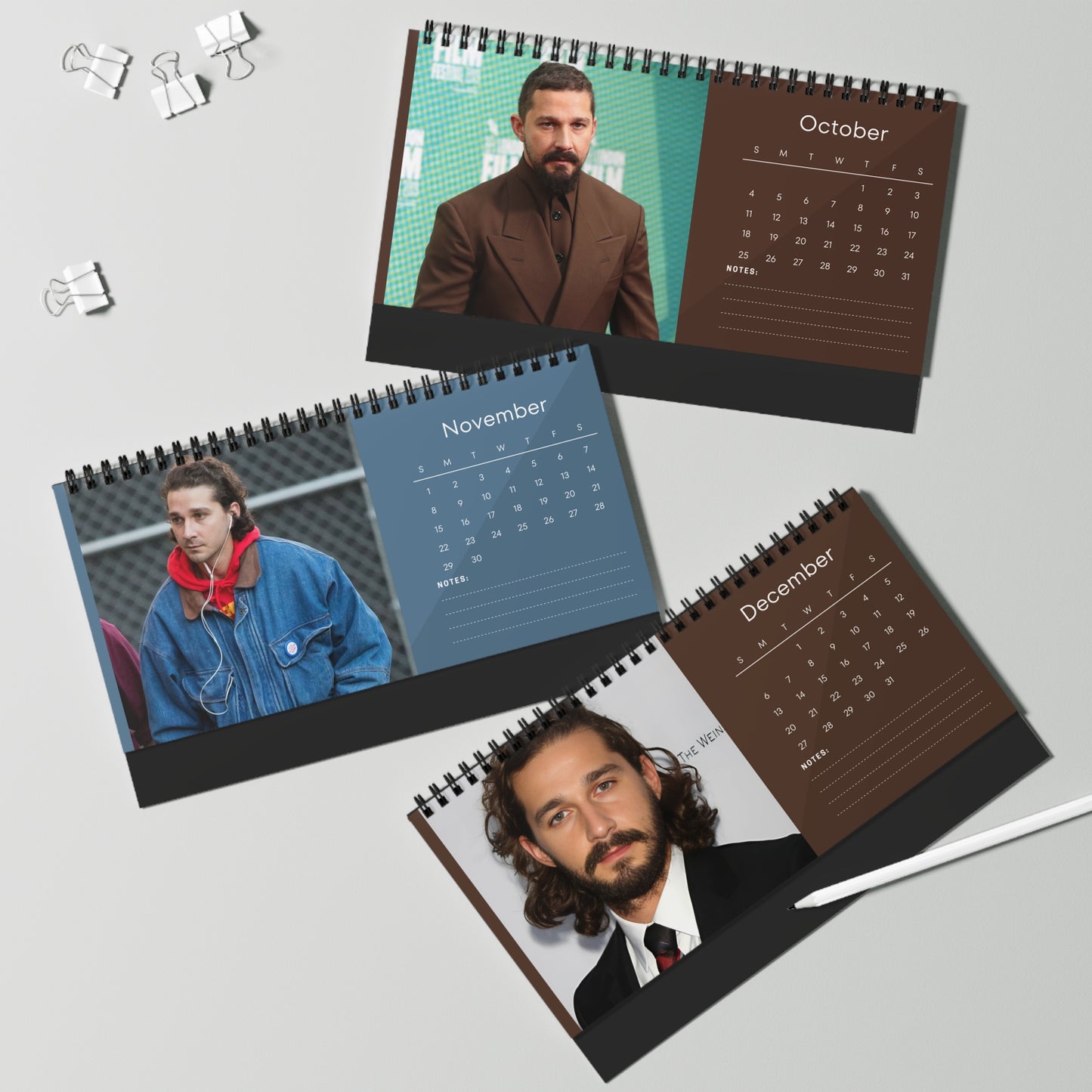 Shia LaBeouf 2026 Desk Calendar | Celebrity Photo Calendar | Hollywood Actor | Stylish Desk Accessory & Fan Gift