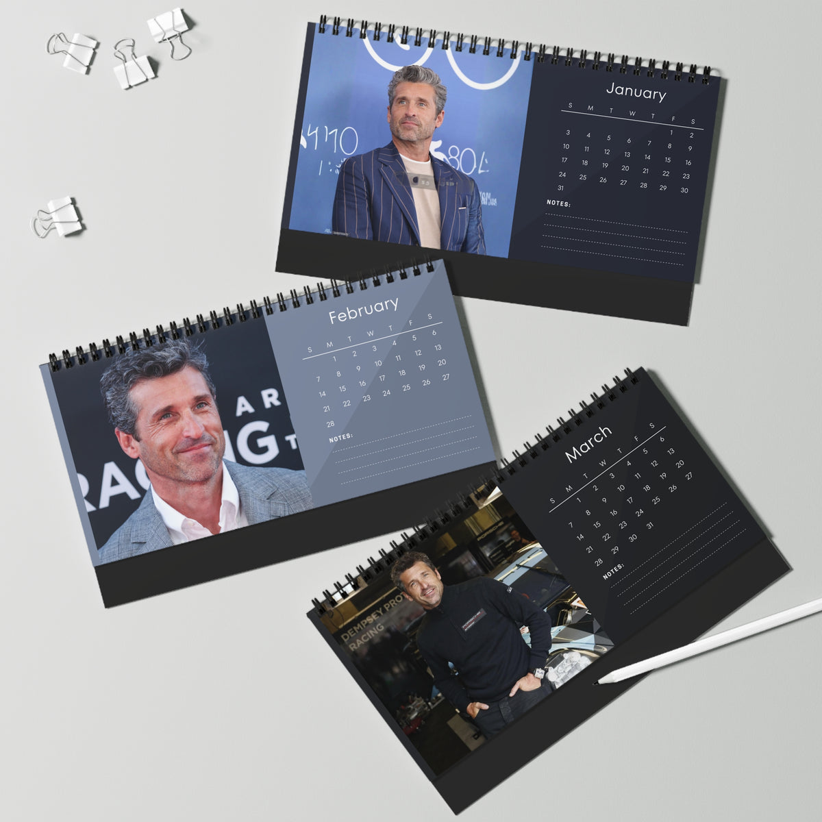 Patrick Dempsey 2027 Desk Calendar Vol 2 | Spiral Bound Photo Calendar | Fan Gift