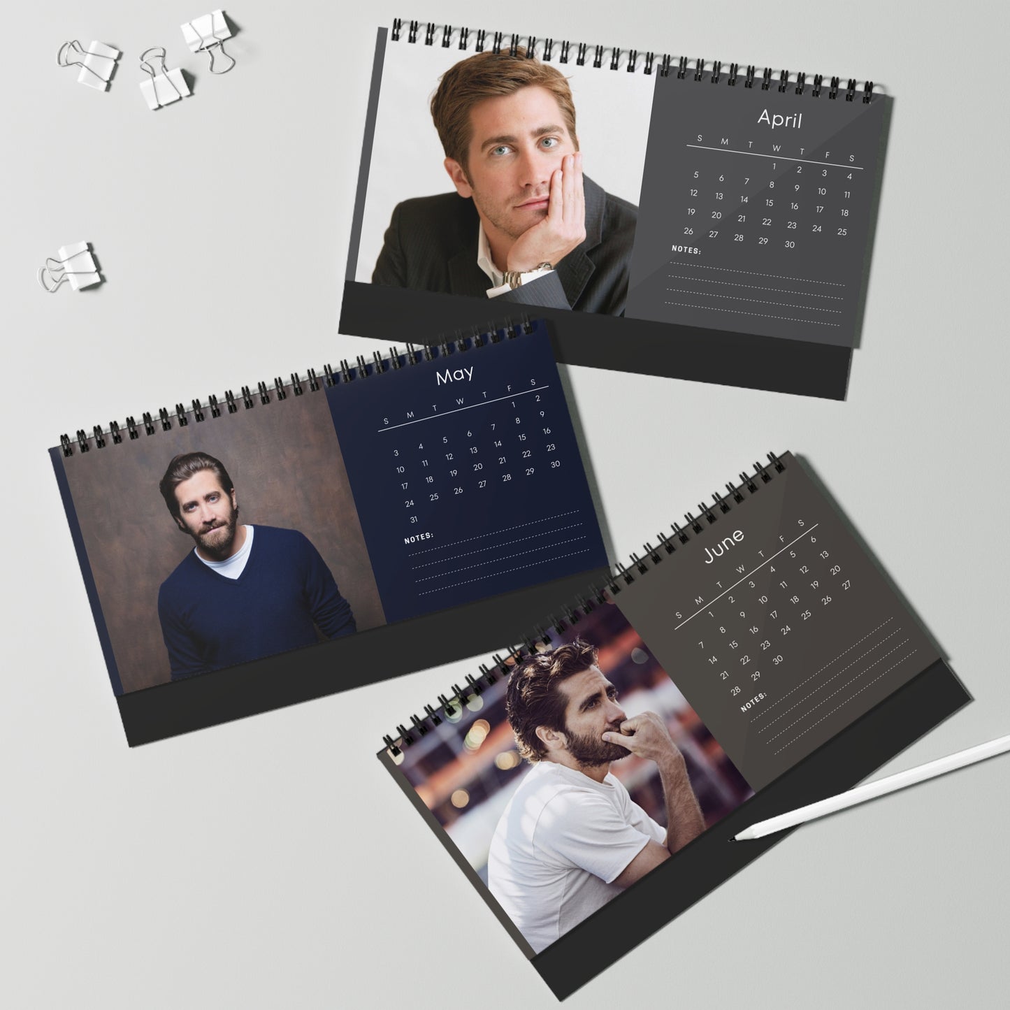 Jake Gyllenhaal 2026 Desk Calendar | Celebrity Spiral Bound Photo Calendar | Fan Collectible Gift | Stylish Desk & Office Décor