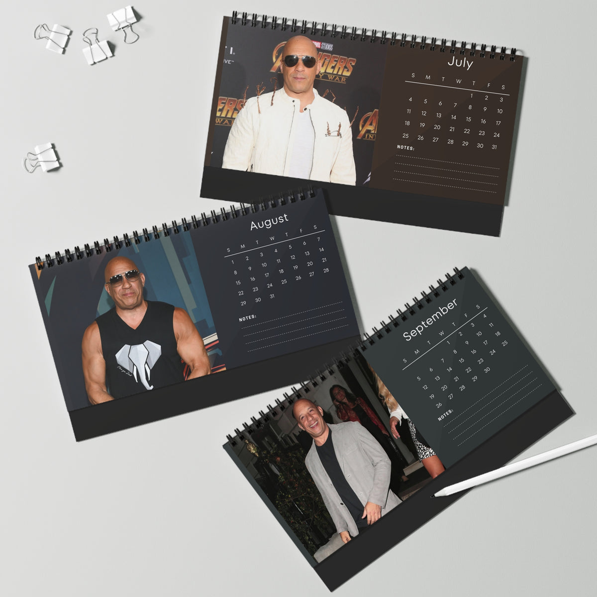 Vin Diesel 2027 Desk Calendar | Spiral Bound Photo Calendar | Fan Gift