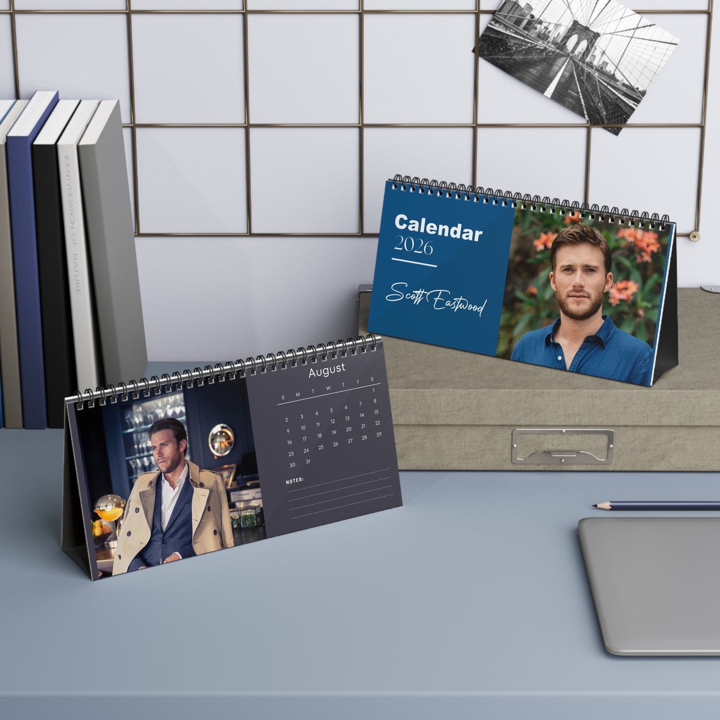 Scott Eastwood 2026 Desk Calendar | Premium Spiral Bound Celebrity Photo Calendar | High-Quality Fan Gift & Desk Décor