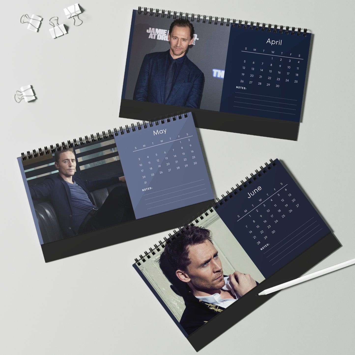 Tom Hiddleston 2026 Desk Calendar | Premium Spiral Bound Celebrity Photo Calendar | Collectible Fan Gift | Stylish Desk & Office Décor