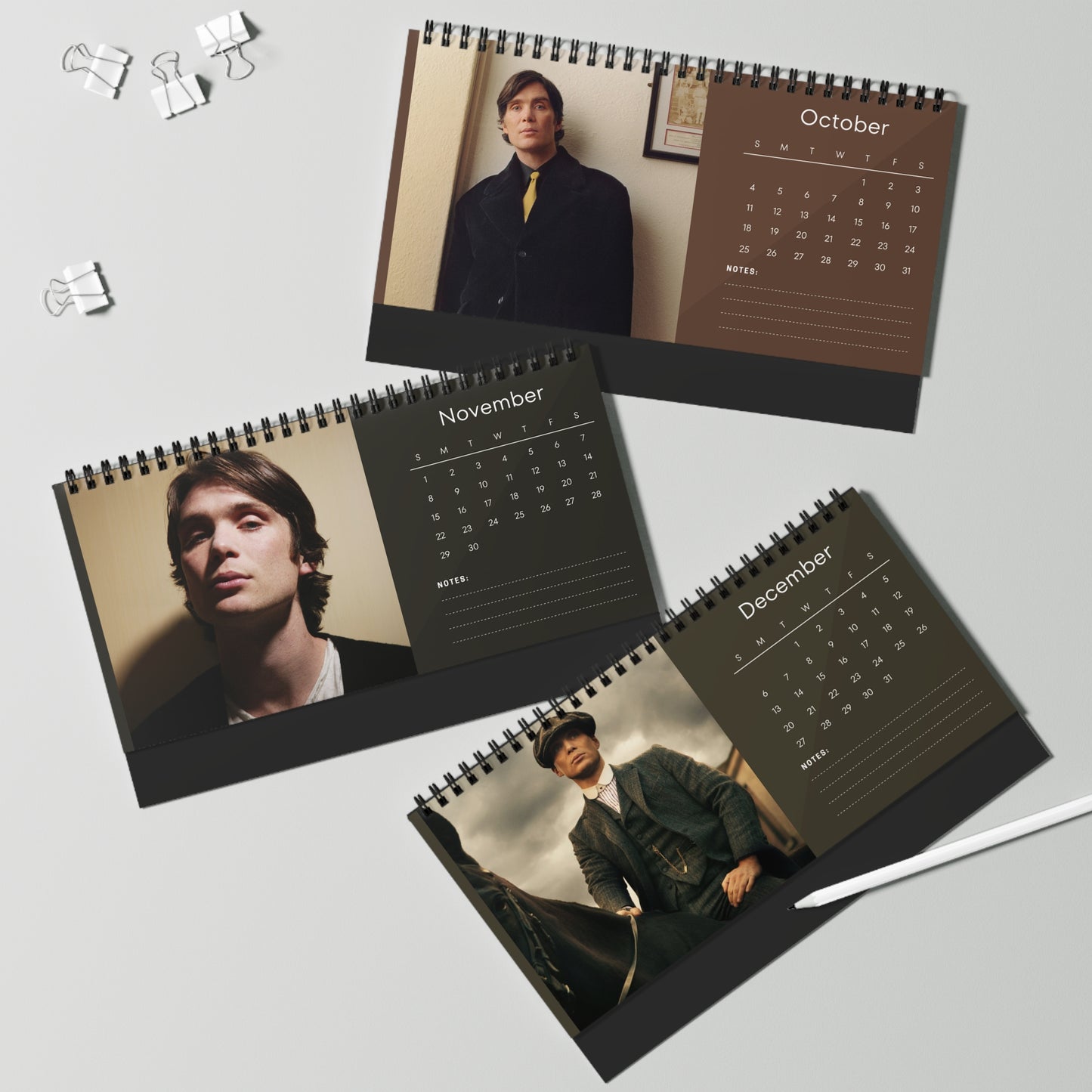 Cillian Murphy 2026 Desk Calendar | Premium Spiral Bound Celebrity Photo Calendar | Collectible Fan Gift | Stylish Desk & Office Décor
