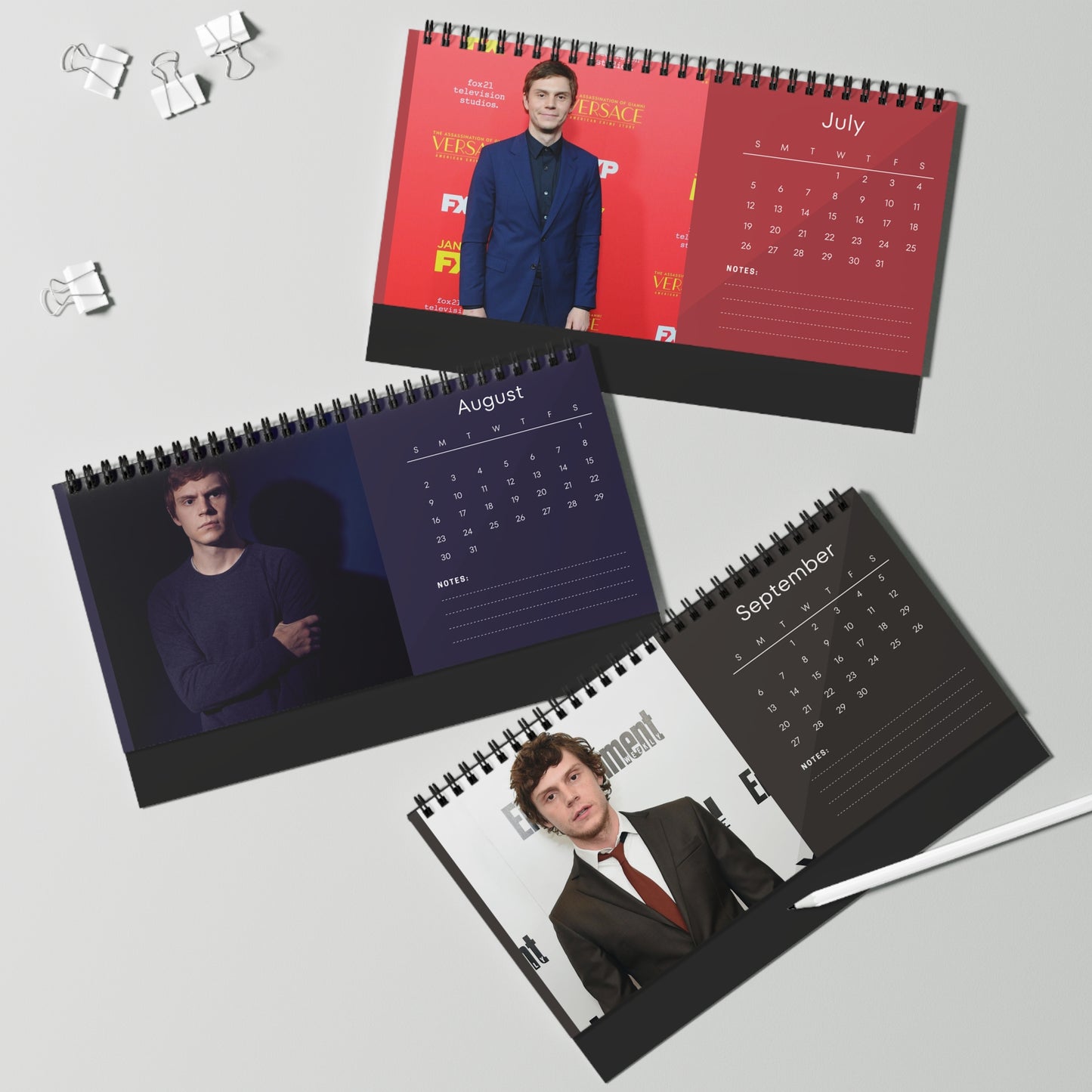 Evan Peters 2026 Desk Calendar | Premium Spiral Bound Celebrity Photo Calendar | High-Quality Fan Gift & Desk Décor