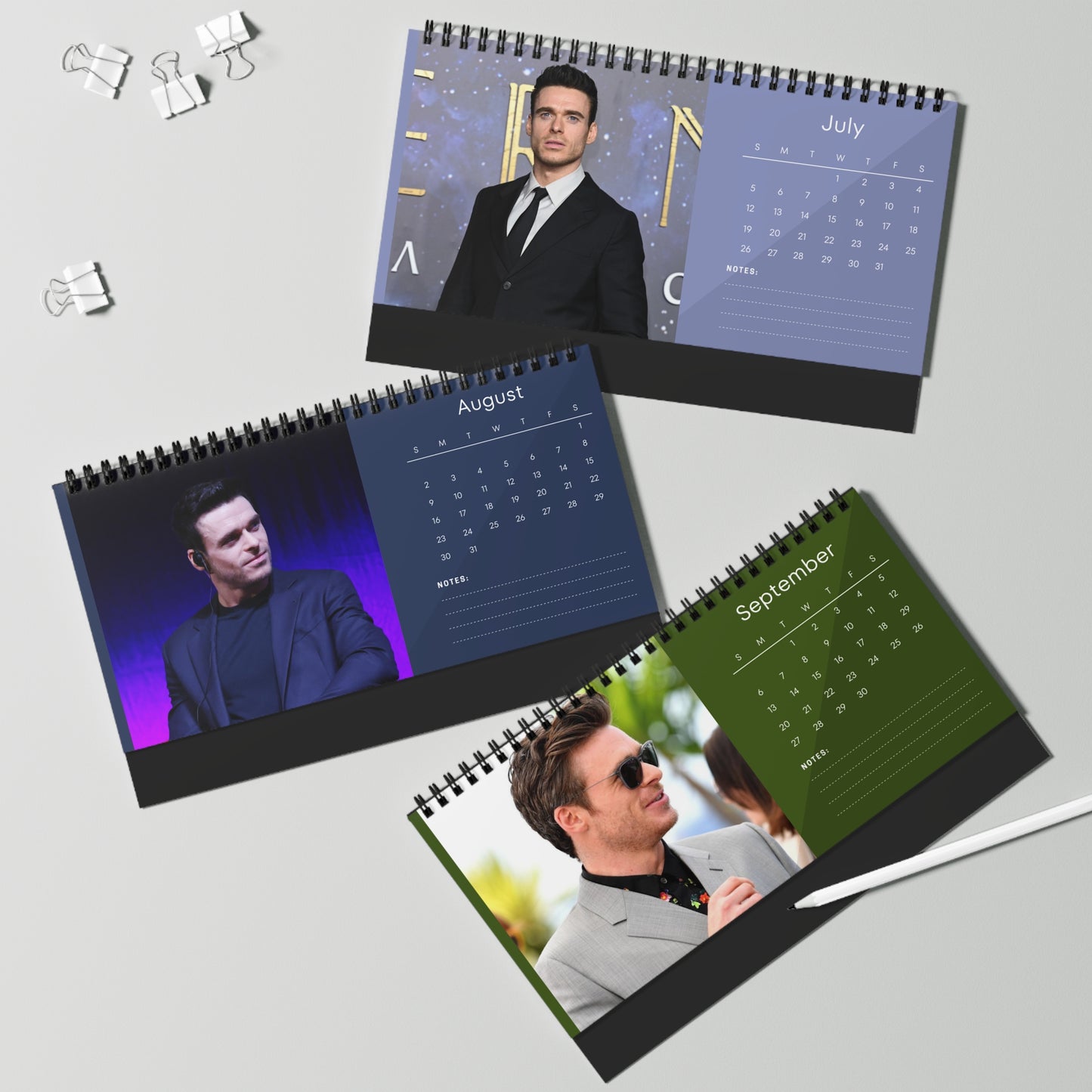 Richard Madden 2026 Desk Calendar | Premium Spiral Bound Celebrity Photo Calendar | High-Quality Fan Gift & Desk Décor