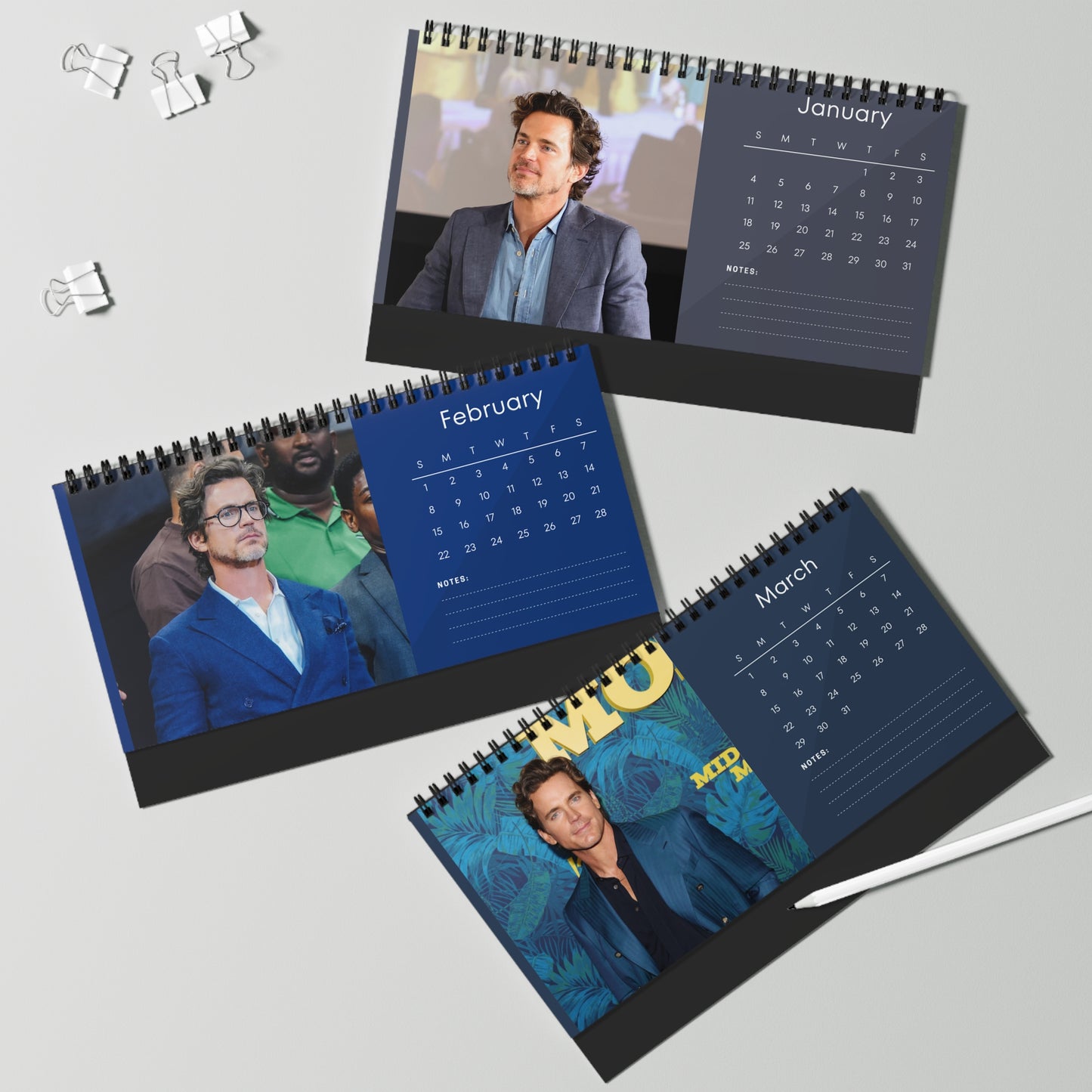 Matt Bomer 2026 Desk Calendar | Premium Spiral Bound Celebrity Photo Calendar | Collectible Fan Gift | Stylish Desk & Office Décor