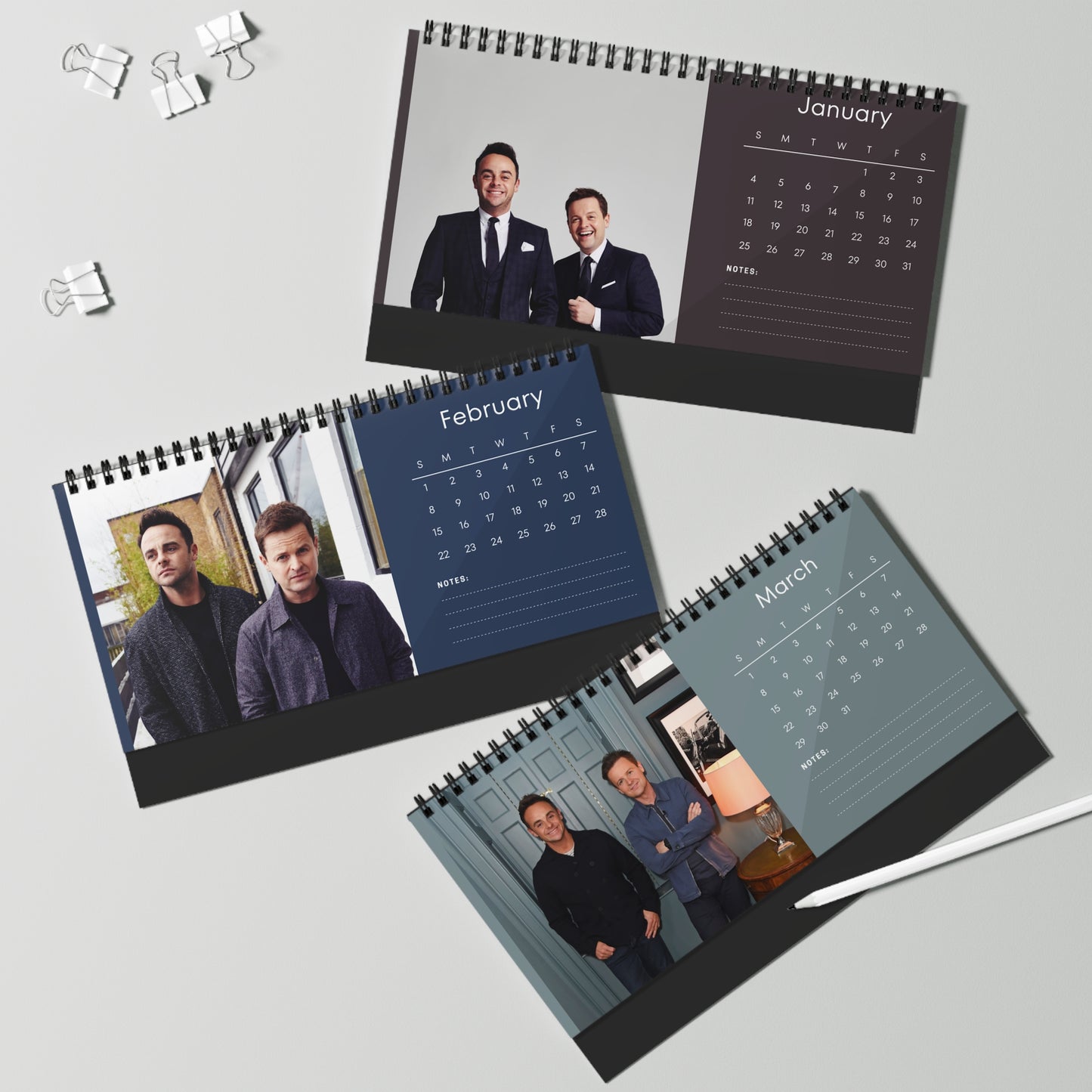 Ant and Dec 2026 Desk Calendar | Celebrity Spiral Bound Photo Calendar | Fan Collectible Gift | Fun Desk & Office Decor
