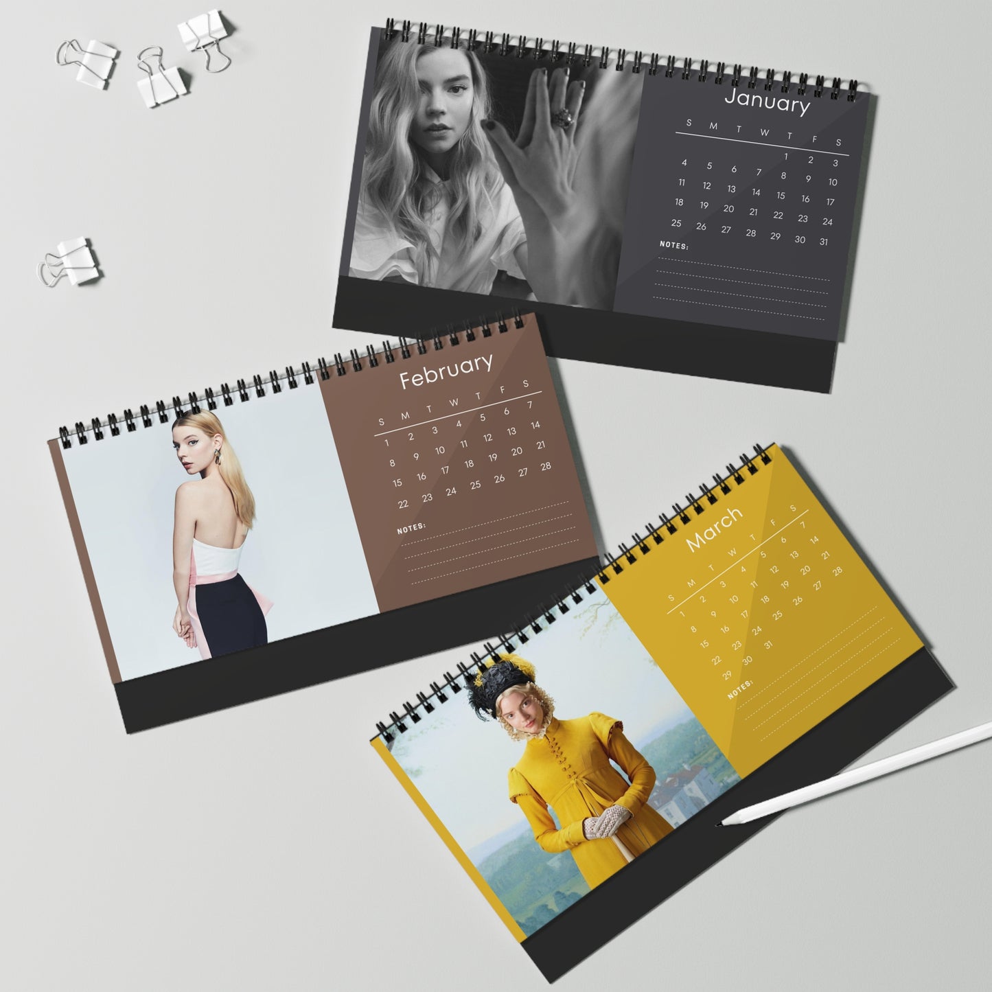 Anya Taylor-Joy 2026 Desk Calendar | Celebrity Spiral Bound Photo Calendar | Fan Collectible Gift | Elegant Desk & Office Décor