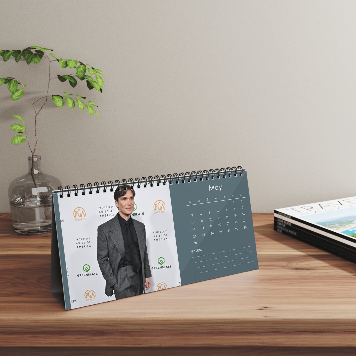 Cillian Murphy 2026 Desk Calendar | Premium Spiral Bound Celebrity Photo Calendar | High-Quality Fan Gift & Desk Décor