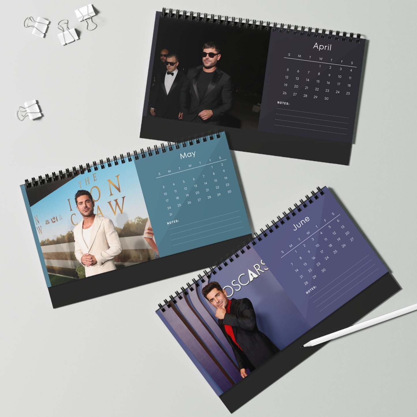 Zac Efron 2026 Desk Calendar | Premium Spiral Bound Celebrity Photo Calendar | High-Quality Fan Gift & Desk Décor