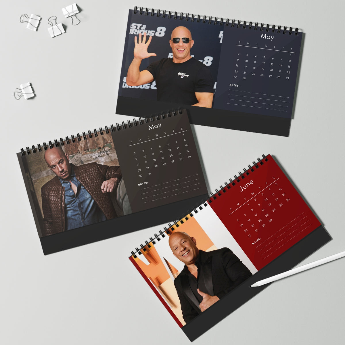 Vin Diesel 2027 Desk Calendar | Spiral Bound Photo Calendar | Fan Gift
