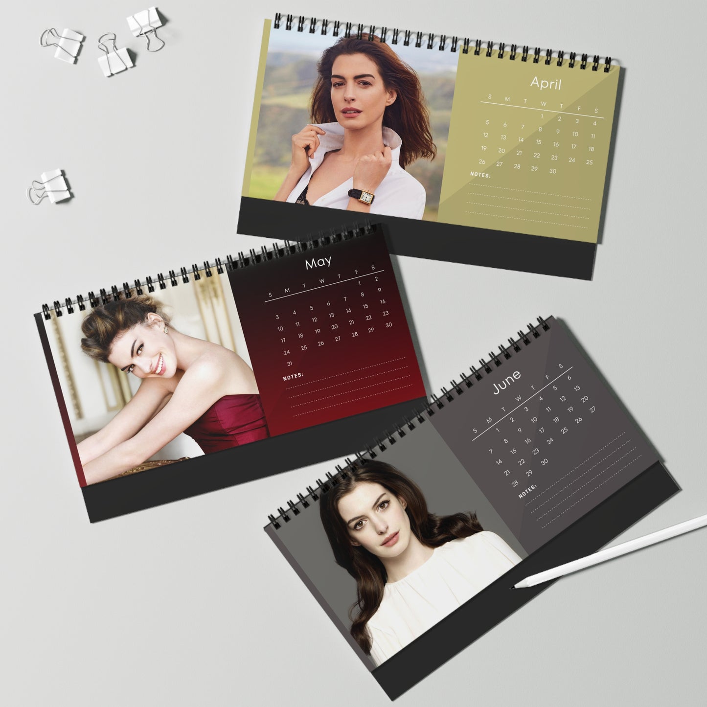 Anne Hathaway 2026 Desk Calendar | Celebrity Spiral Bound Photo Calendar | Fan Collectible Gift | Stylish Desk & Office Décor