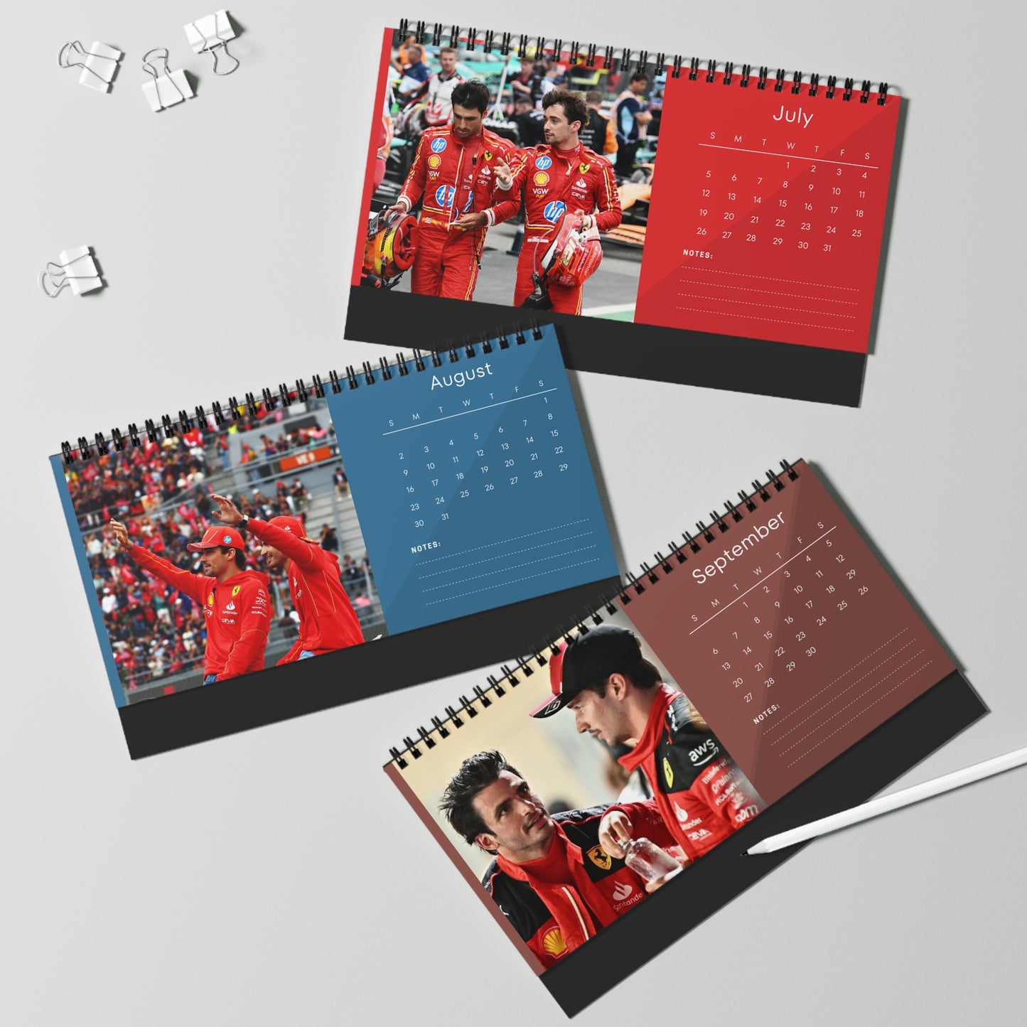 Charles Leclerc & Carlos Sainz 2026 Desk Calendar |Premium Spiral Bound F1 Celebrity Photo Calendar | Ferrari Drivers Fan Gift