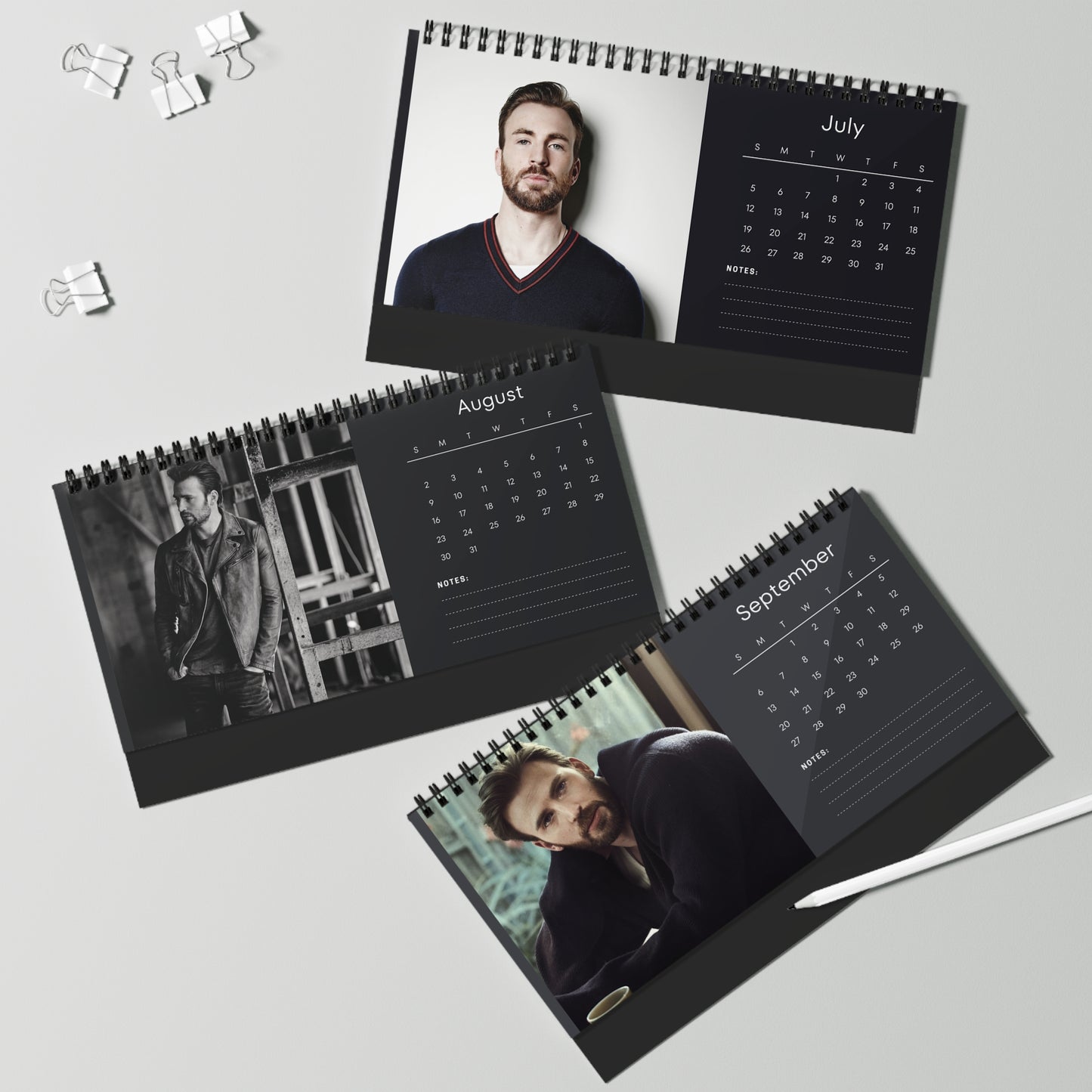Chris Evans 2026 Desk Calendar | Premium Spiral Bound Celebrity Photo Calendar | Collectible Fan Gift | Stylish Desk & Office Décor