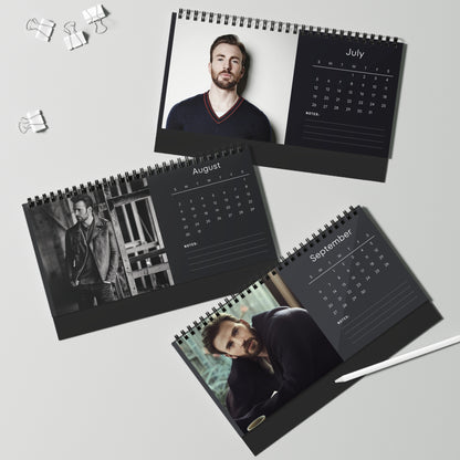 Chris Evans 2026 Desk Calendar | Premium Spiral Bound Celebrity Photo Calendar | Collectible Fan Gift | Stylish Desk & Office Décor