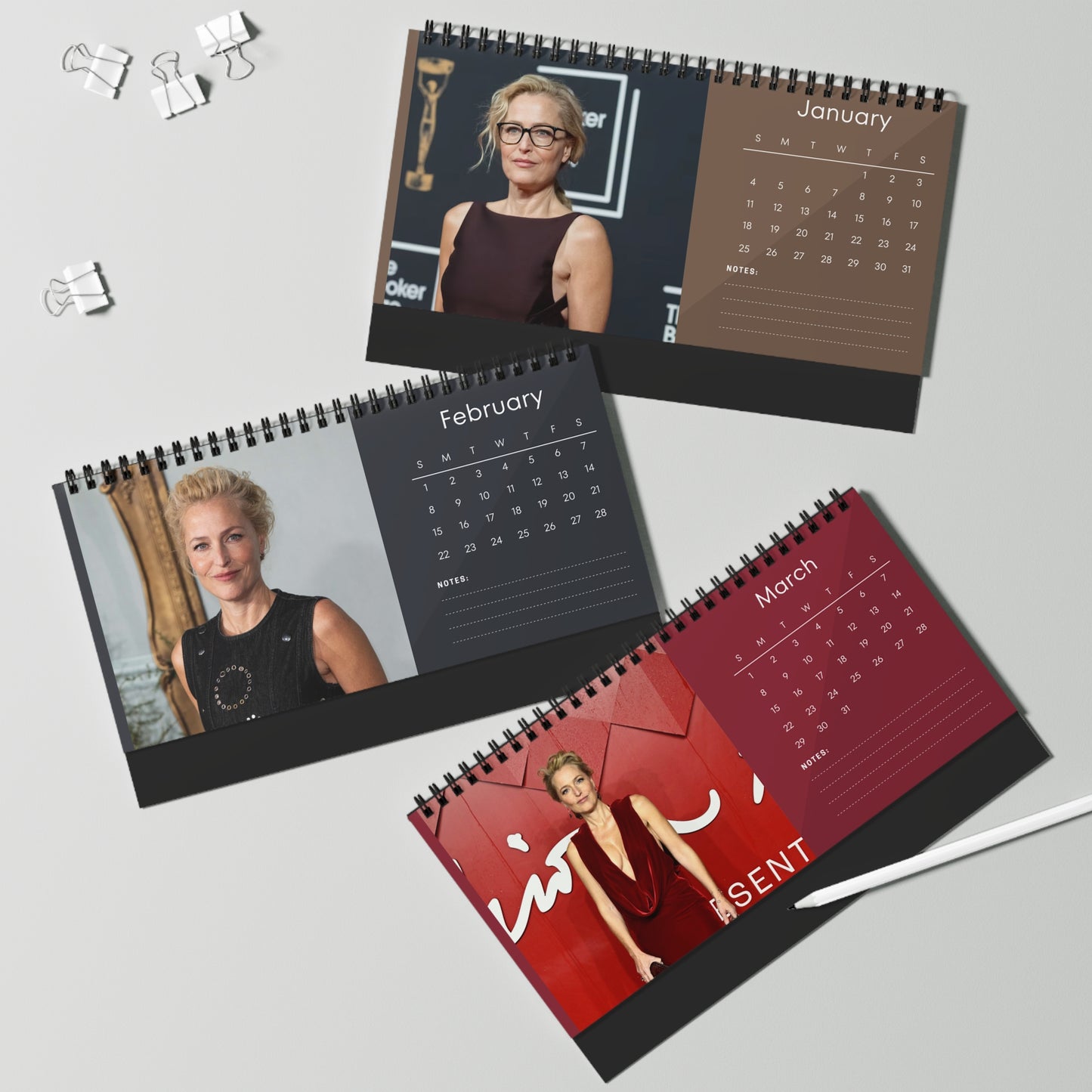 Gillian Anderson 2026 Desk Calendar | The X-Files & The Crown Actress | Celebrity Gift | Office Decor