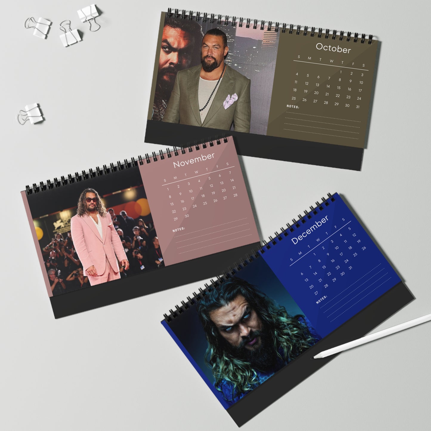 Jason Momoa 2026 Desk Calendar | Premium Spiral Bound Celebrity Photo Calendar | Fan Collectible Gift | Stylish Desk & Office Décor