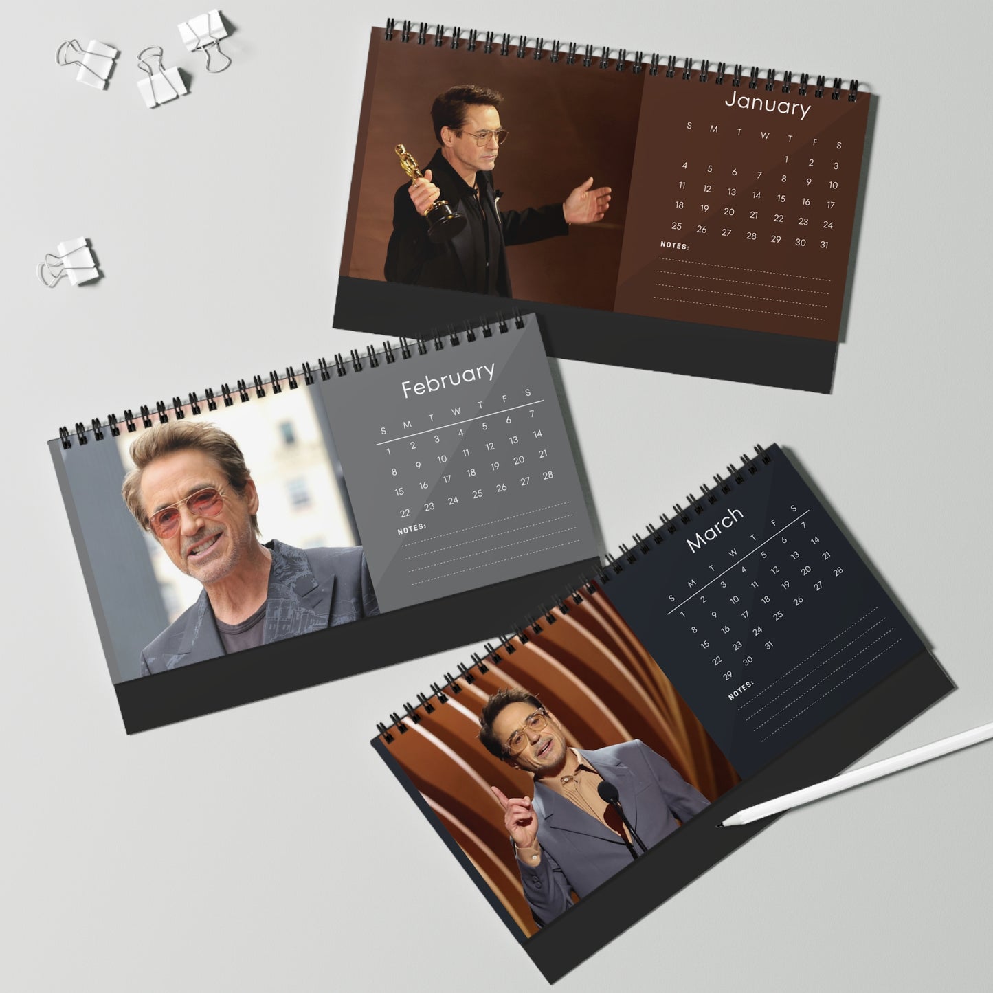Robert Downey Jr. 2026 Desk Calendar | Premium Spiral Bound Celebrity Photo Calendar | High-Quality Fan Gift & Desk Décor