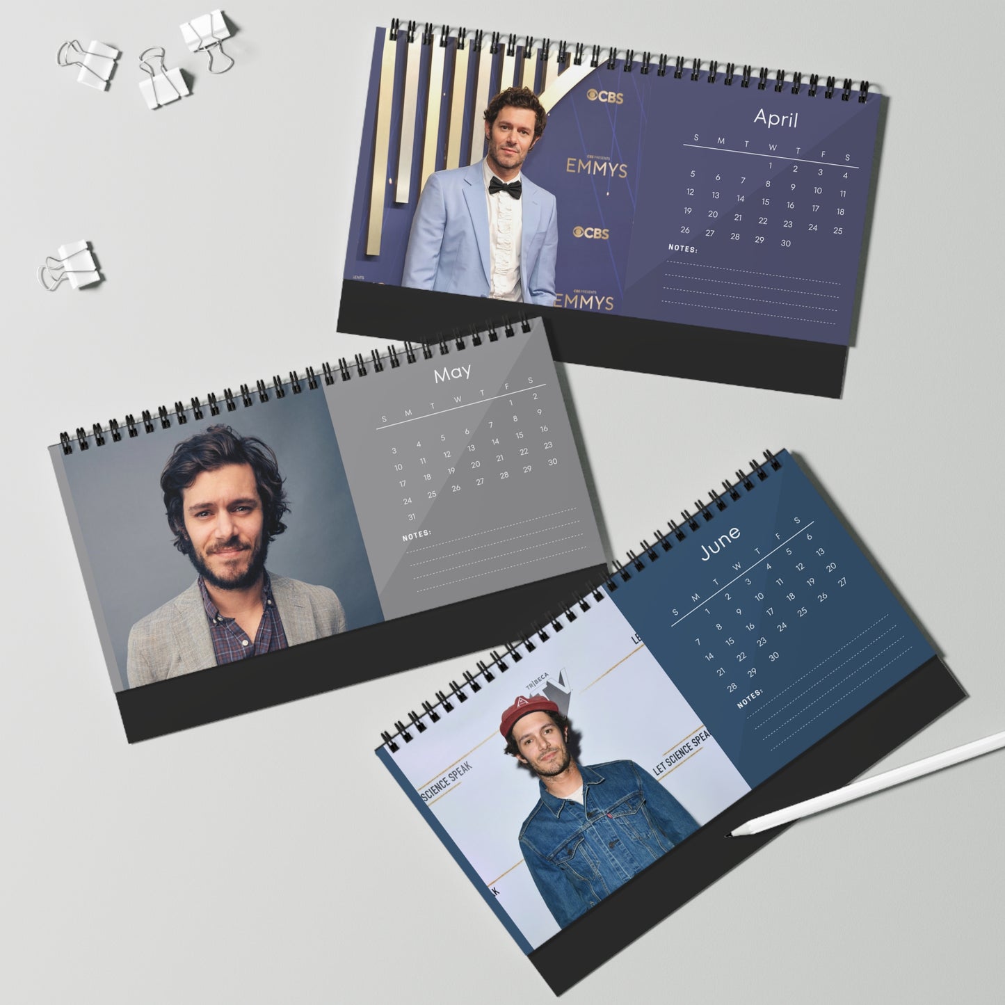 Adam Brody 2026 Desk Calendar | Celebrity Spiral Bound Photo Calendar | Collectible Fan Gift | Stylish Desk & Office Décor