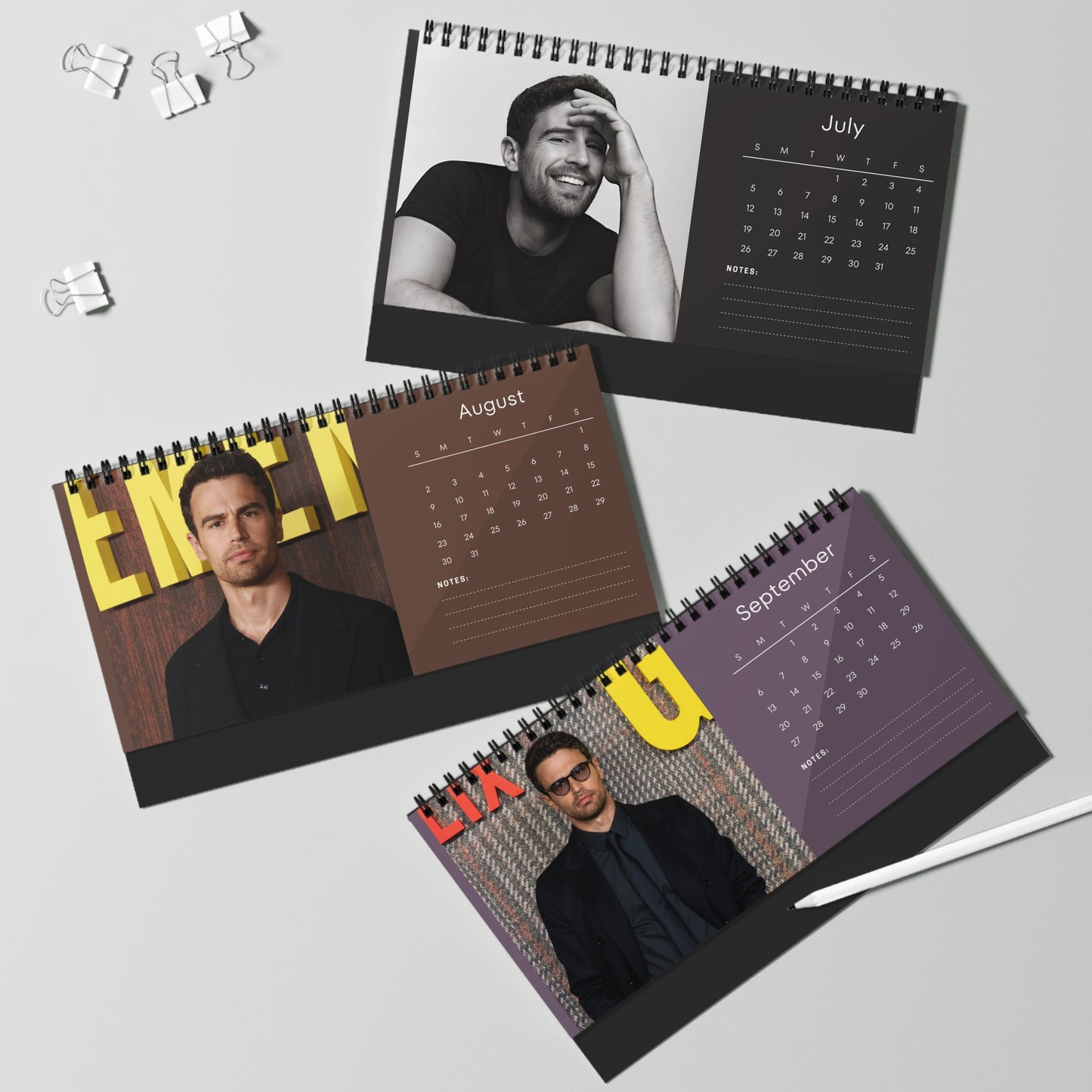 Theo James 2026 Desk Calendar | Celebrity Photo Calendar | Star Gift | Stylish Desk Decor