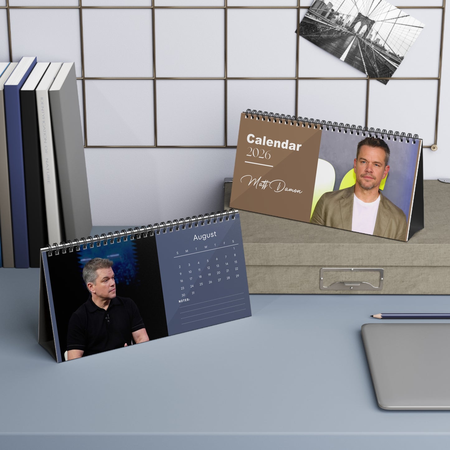 Matt Damon 2026 Desk Calendar | Premium Spiral Bound Celebrity Photo Calendar | Stylish Collectible Gift for Fans & Desk Décor