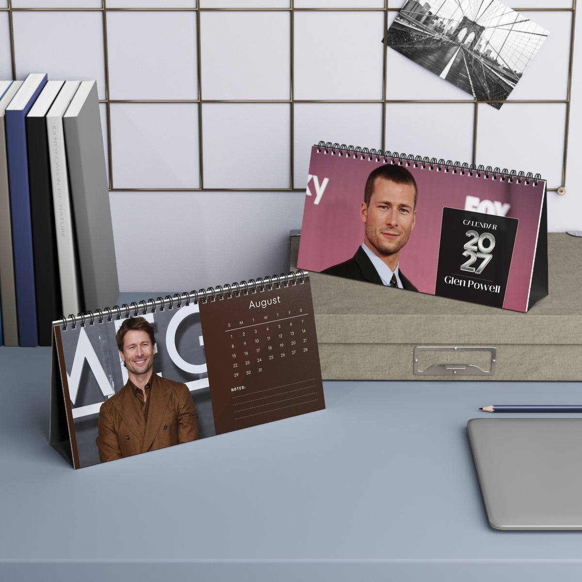 Glen Powell 2027 Desk Calendar | Spiral Bound Photo Calendar | Fan Gift