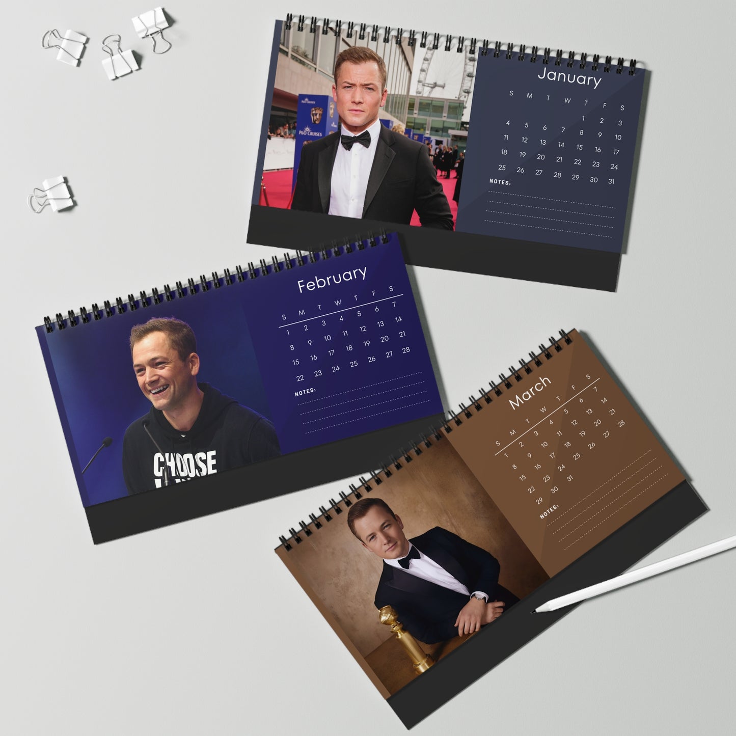 Taron Egerton 2026 Desk Calendar | Celebrity Photo Calendar | Hollywood Actor Gift | Stylish Desk Decor