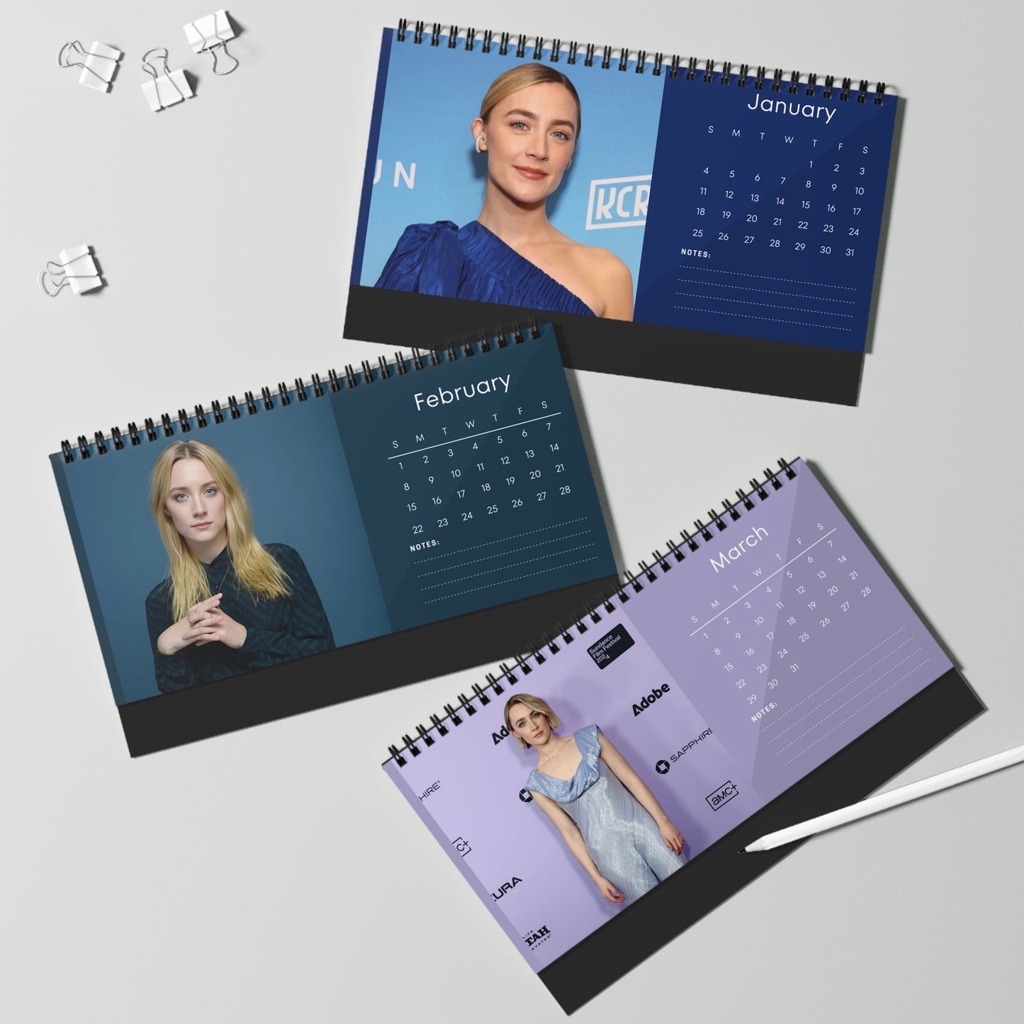 Saoirse Ronan 2026 Desk Calendar | Celebrity Photo Calendar | Premium Desk Accessory & Fan Gift