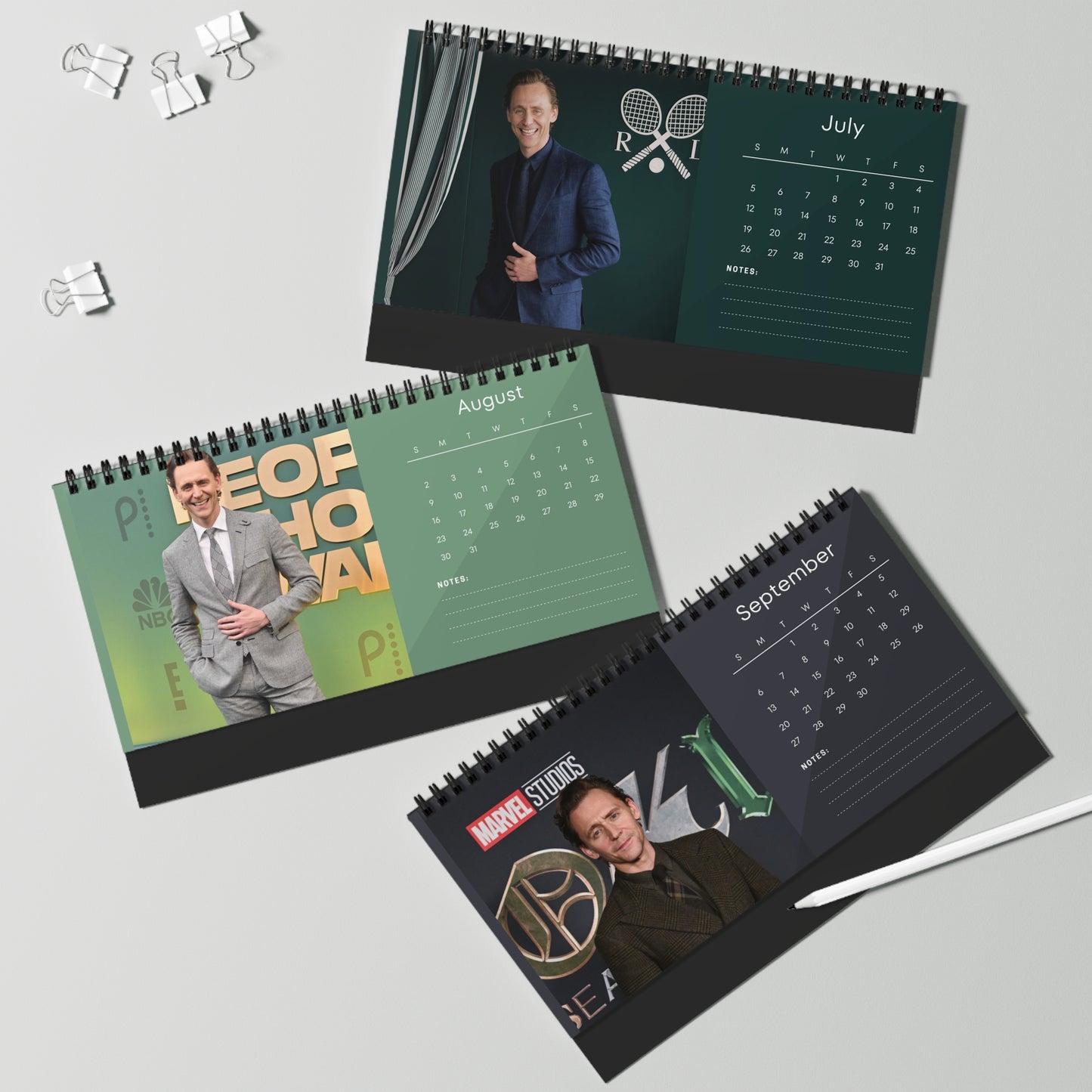 Tom Hiddleston 2026 Desk Calendar | Premium Spiral Bound Celebrity Photo Calendar | High-Quality Fan Gift & Desk Décor