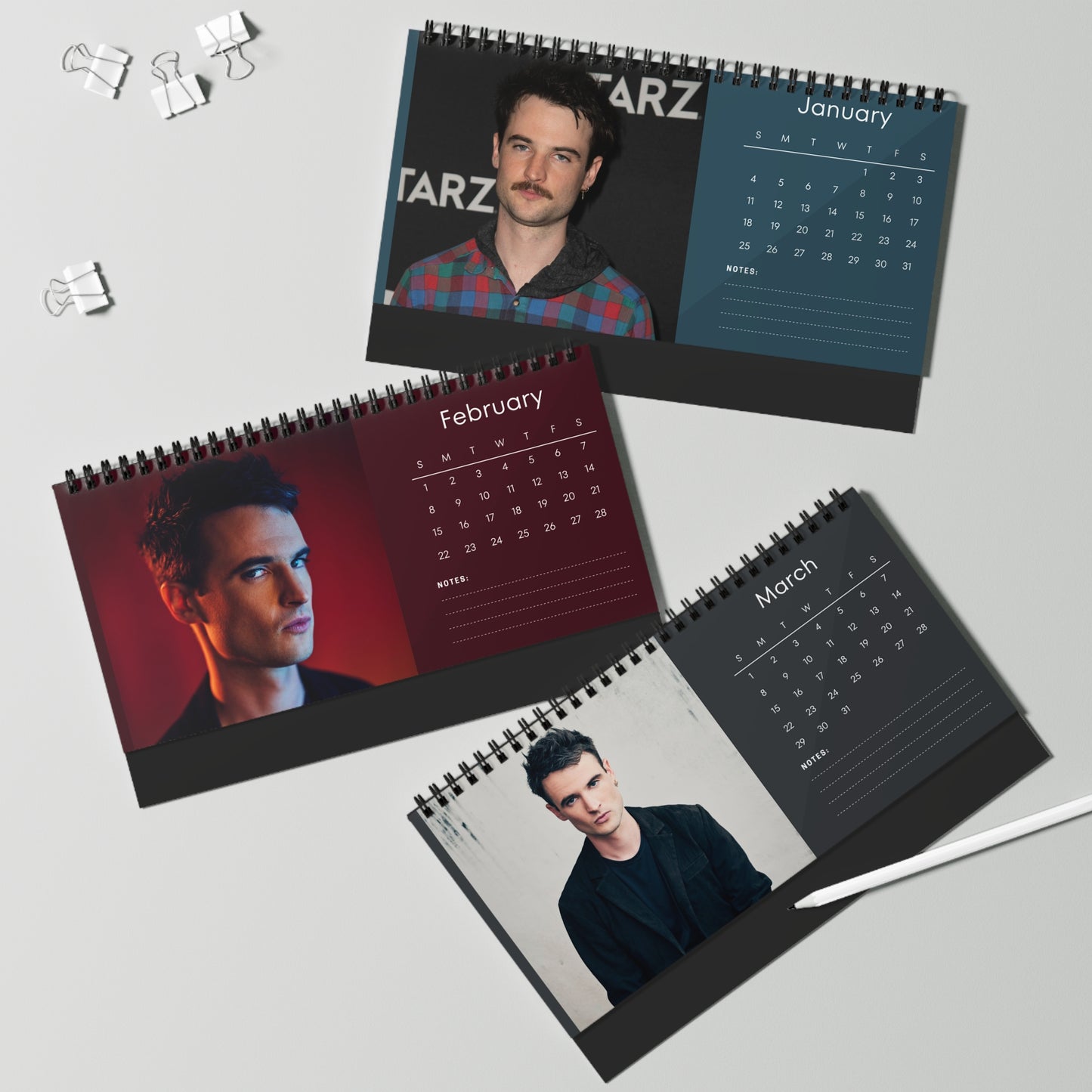 Tom Sturridge 2026 Desk Calendar | Celebrity Spiral Bound Photo Calendar | Fan Collectible Gift | Stylish Desk & Office Décor