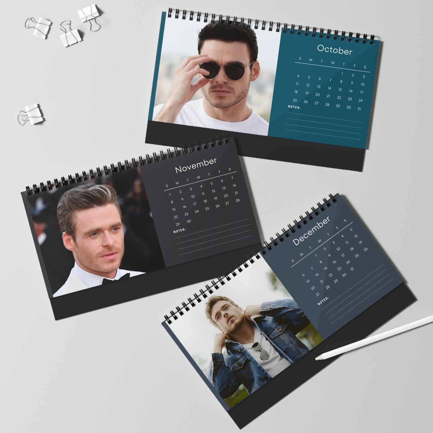 Richard Madden 2026 Desk Calendar | Premium Spiral-Bound Celebrity Photo Calendar | Fan Gift & Stylish Desk Décor