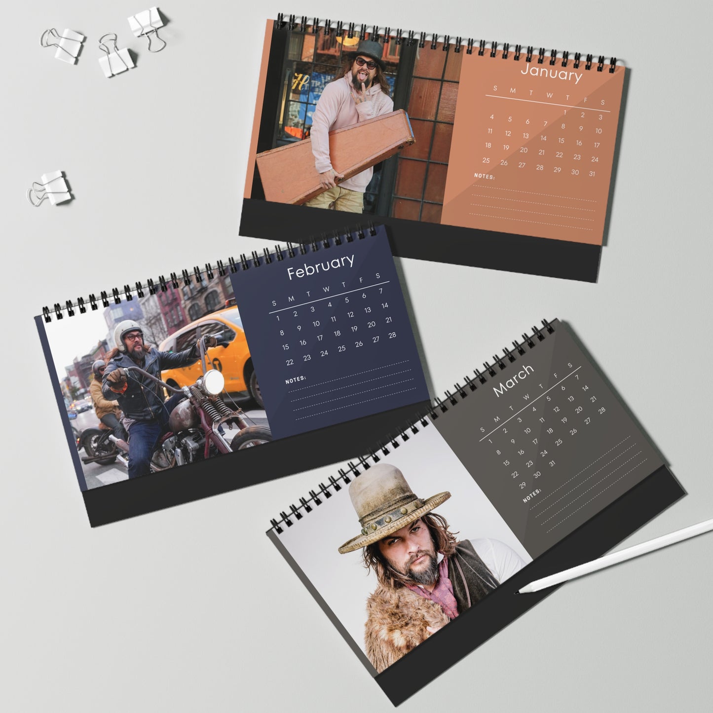 Jason Momoa 2026 Desk Calendar | Premium Spiral Bound Celebrity Photo Calendar | Fan Collectible Gift | Stylish Desk & Office Décor