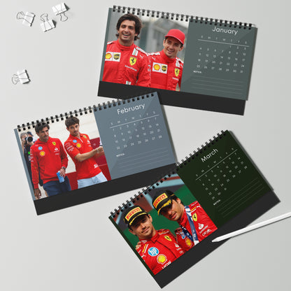 Charles Leclerc & Carlos Sainz 2026 Desk Calendar |Premium Spiral Bound F1 Celebrity Photo Calendar | Ferrari Drivers Fan Gift