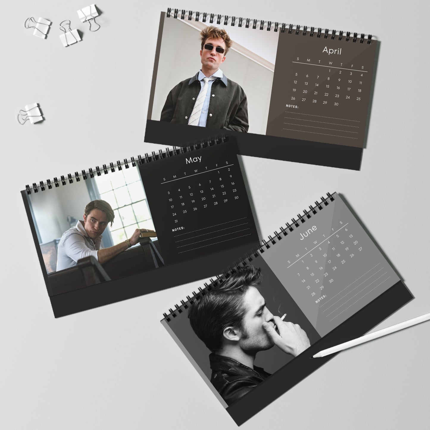 Robert Pattinson 2026 Desk Calendar | Celebrity Spiral Bound Photo Calendar | Fan Collectible Gift | Stylish Desk & Office Décor