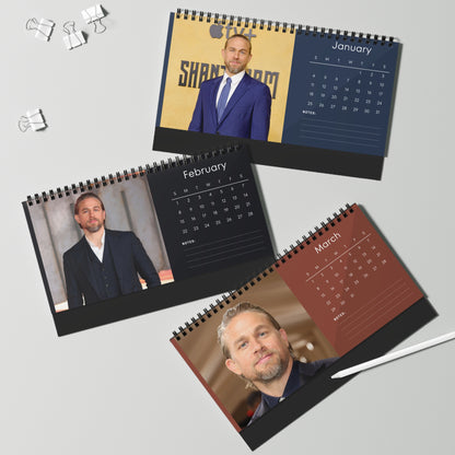 Charlie Hunnam 2026 Desk Calendar | Premium Spiral Bound Celebrity Photo Calendar | High-Quality Fan Gift & Desk Décor