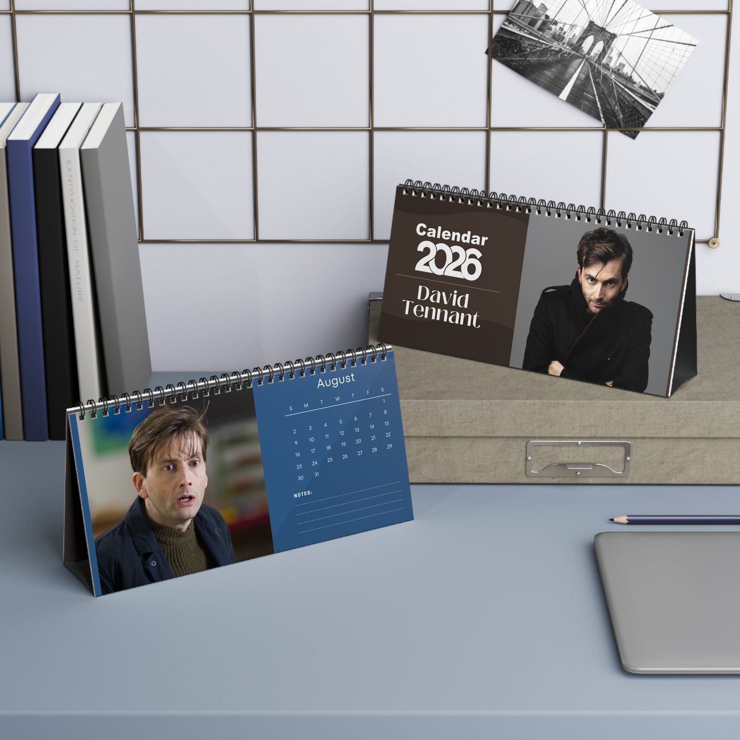 David Tennant 2026 Desk Calendar | Celebrity Spiral Bound Photo Calendar | Fan Collectible Gift | Stylish Desk & Office Décor