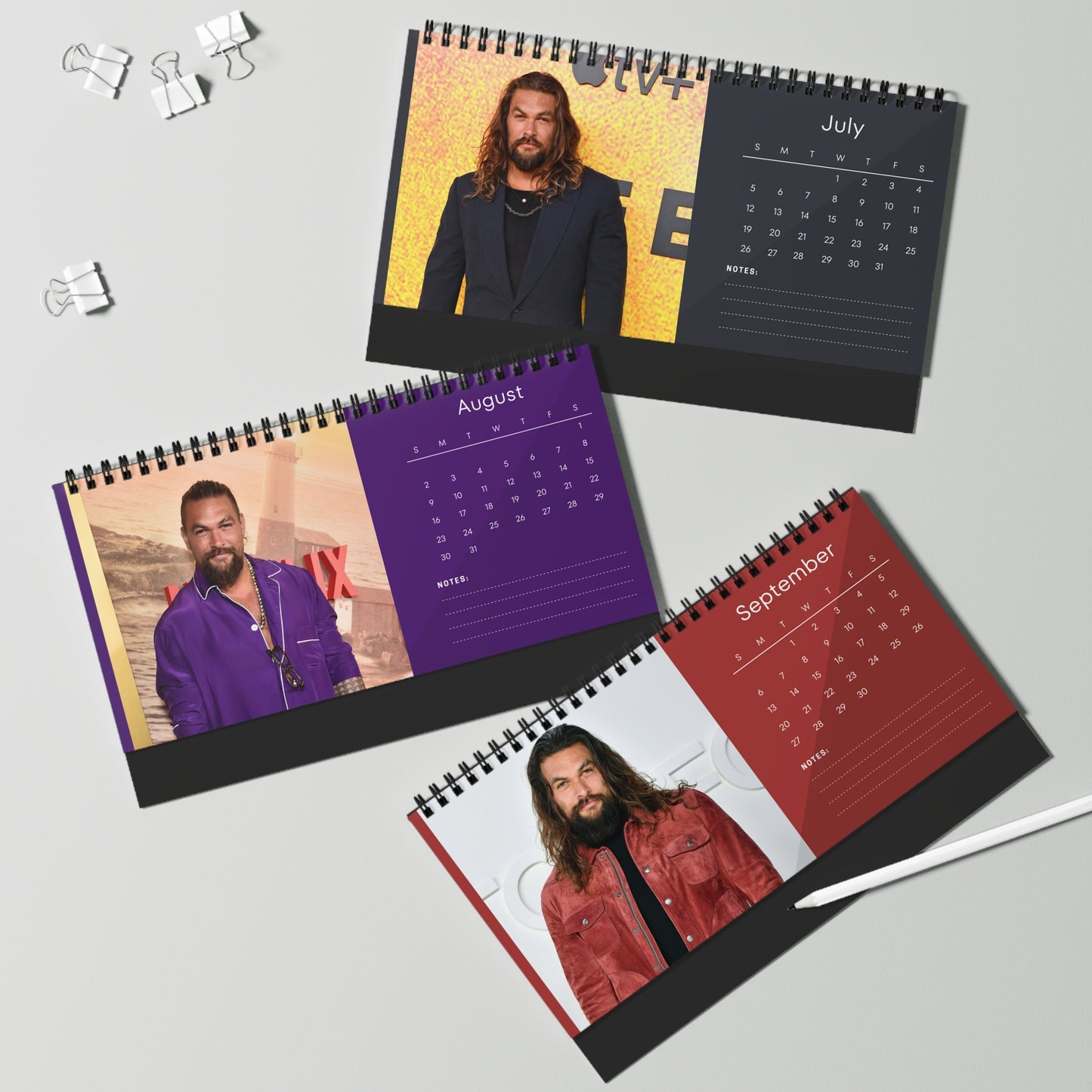 Jason Momoa 2026 Desk Calendar | Premium Spiral Bound Celebrity Photo Calendar | Fan Collectible Gift | Stylish Desk & Office Décor