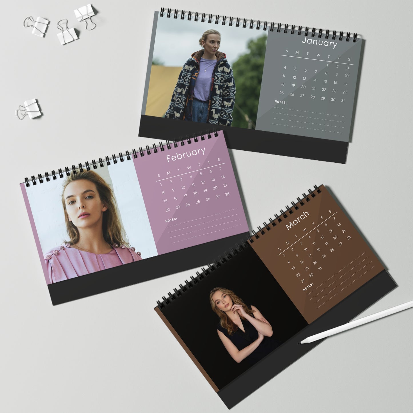 Jodie Comer 2026 Desk Calendar | Premium Spiral Bound Celebrity Photo Calendar | Collectible Fan Gift | Stylish Desk & Office Décor