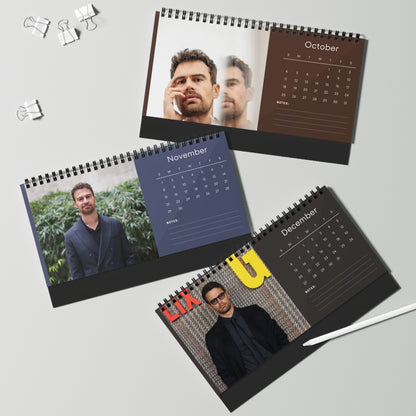 Theo James 2026 Desk Calendar | Premium Spiral Bound Celebrity Photo Calendar | Collectible Fan Gift | Stylish Desk & Office Décor