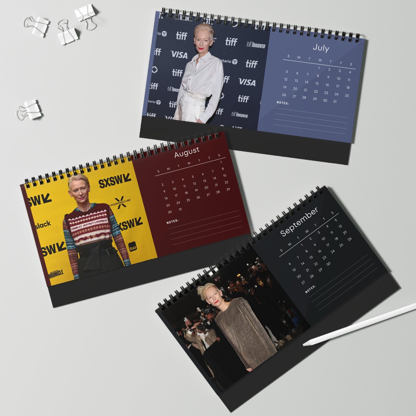 Tilda Swinton 2026 Desk Calendar | Premium Spiral Bound Celebrity Photo Calendar | High-Quality Fan Gift & Desk Décor
